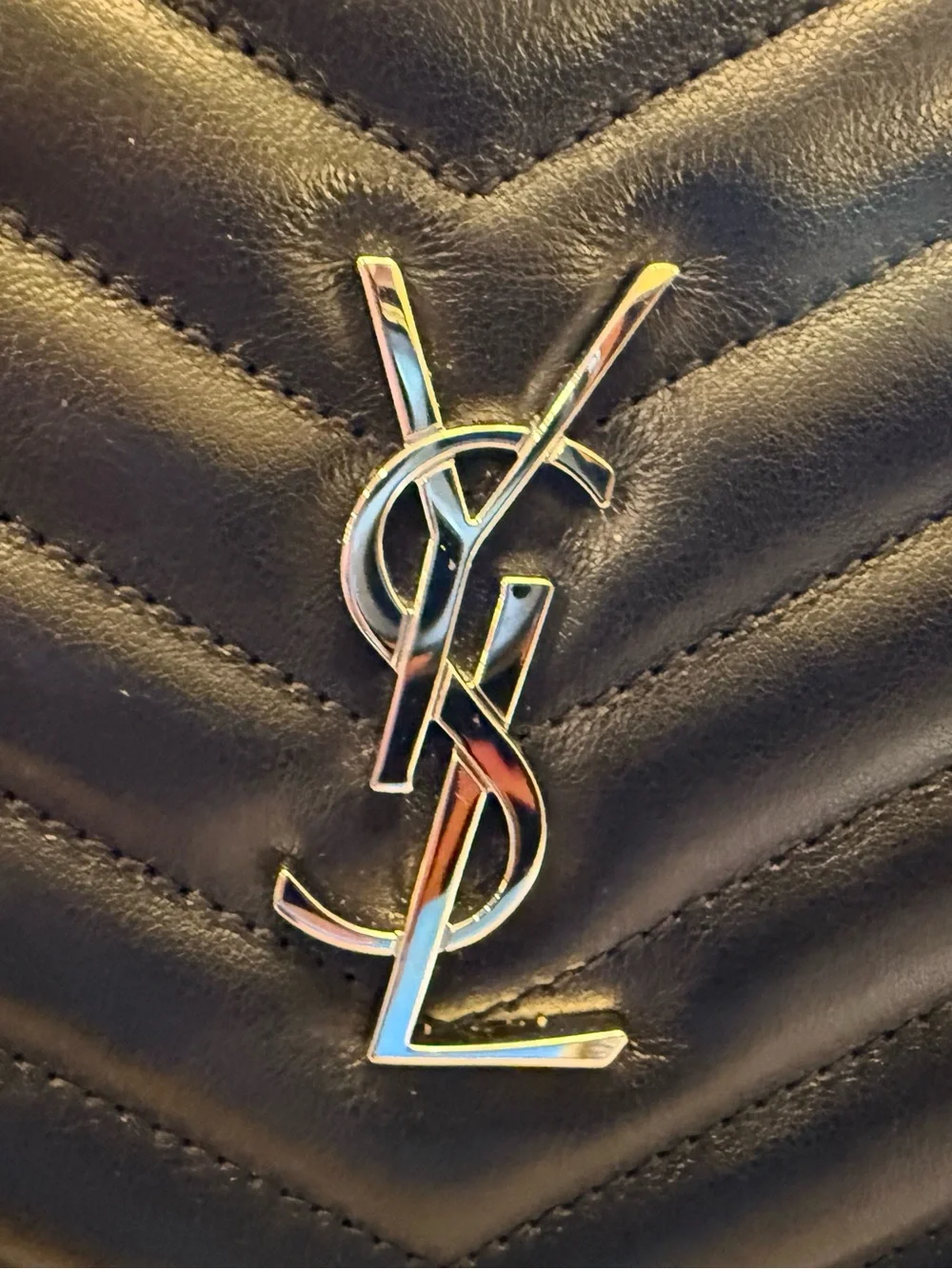 SAINT LAURENT Calfskin Matelasse Chevron Monogram Document Holder Black